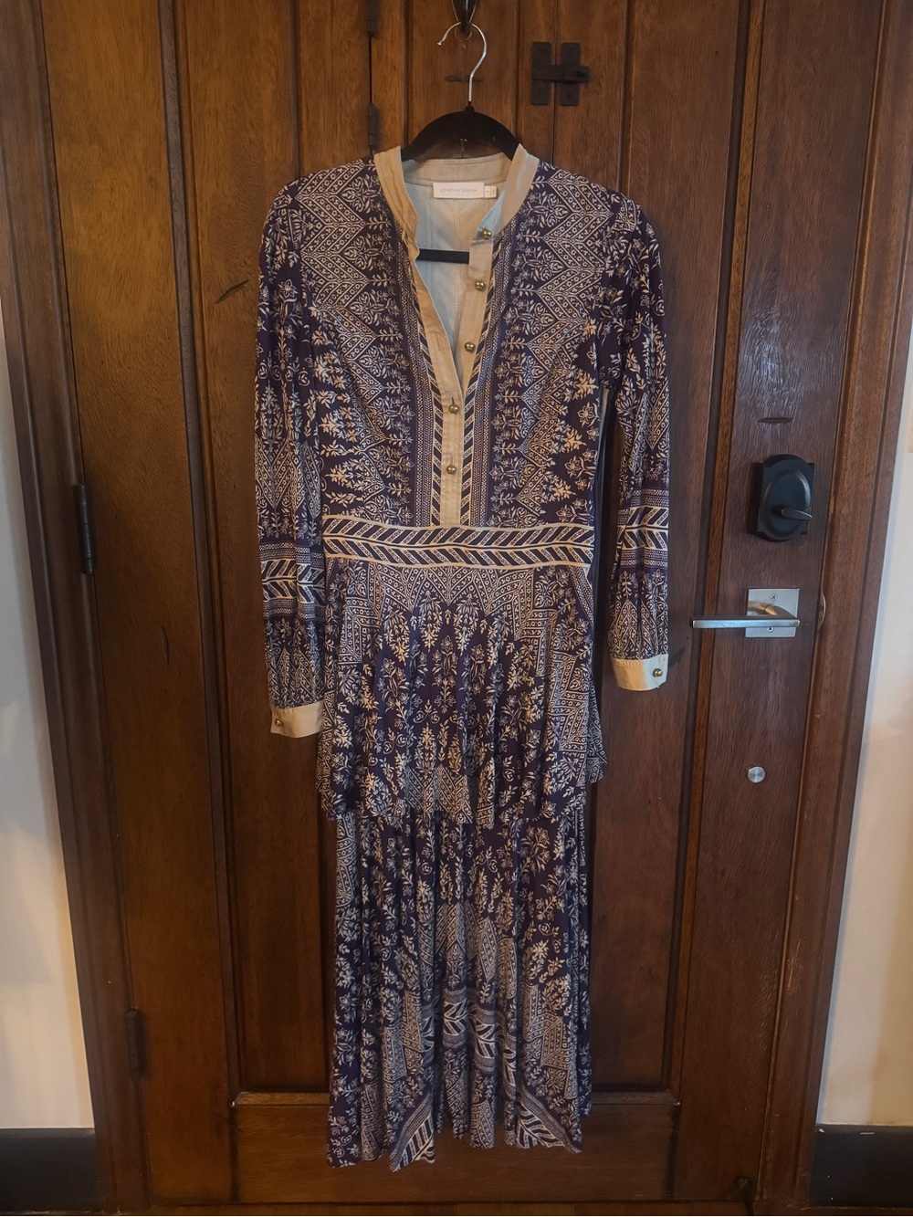 Jonathan Simkhai deep purple patterned tiered midi dress size 6